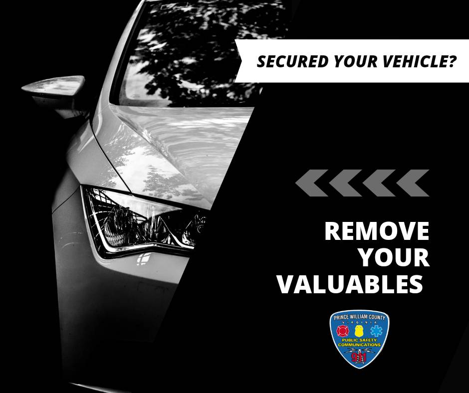 PWCounty911's tweet photo. Did you secure your vehicle?  Be sure you're grabbing your valuables, money, &amp; guns whether it's day or night from your car. #takeitinside #avoidacrime #pwc911 https://t.co/iFR1a5wLI2