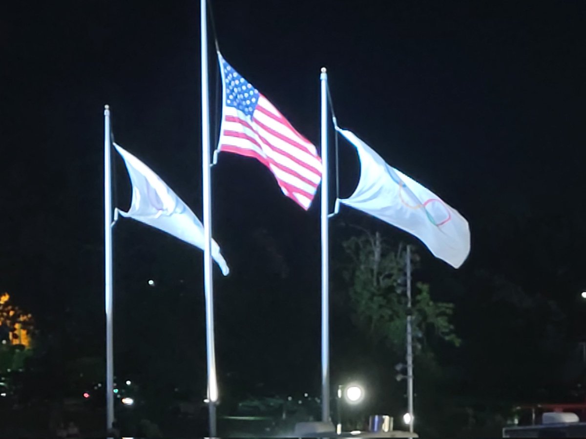 drgregnatello's tweet photo. Lowering the flags at the World Games July  2022 closing ceremony. https://t.co/JJGhRaXC9p