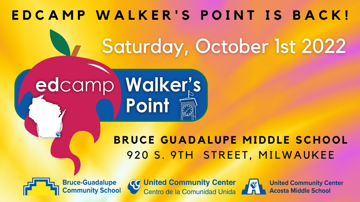 EdCampWkrsPoint's tweet photo. Have you registered for EdCamp Walker's Point yet?

Join us on Saturday, October 1st for ...
🗣️Great conversation &amp; networking
🧠Collaborative problem solving
🛠️ Innovation
💡 Inspiration
🥞 Pancake breakfast
🌮 Taco bar lunch
🎁Prizes to end your day!

https://t.co/dKHVYXv8G9 https://t.co/BW6jnobsX6