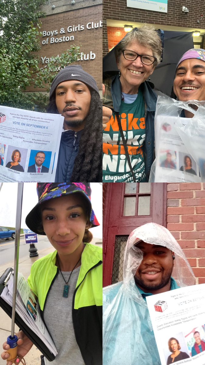 RTCVBoston's tweet photo. The polls close at 8PM! Our crews are covering voting locations all over Boston, supporting our slate of candidates for racial justice and an equitable recovery!!! Rain cant stop this movement! GO VOTE for @RicardoNArroyo @Tanisha4MA &amp; @NikaElugardo! 
#bospoli #mapoli https://t.co/xCt8hvmrJW