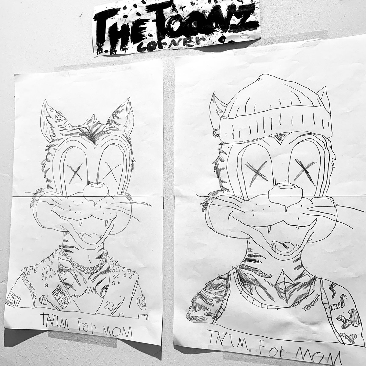 tranquilaforevs's tweet photo. My daughter surprised me today with big rad drawings of my &amp; my BFF  @degentigerking ‘s tigers for my studio 🙏🏼🖤🐅 DM for commission🥹😅
@DegenToonz #TOONZ #TigerBlooded #ToonzYouthClub #TheToonzCorner https://t.co/iepmd30jTS