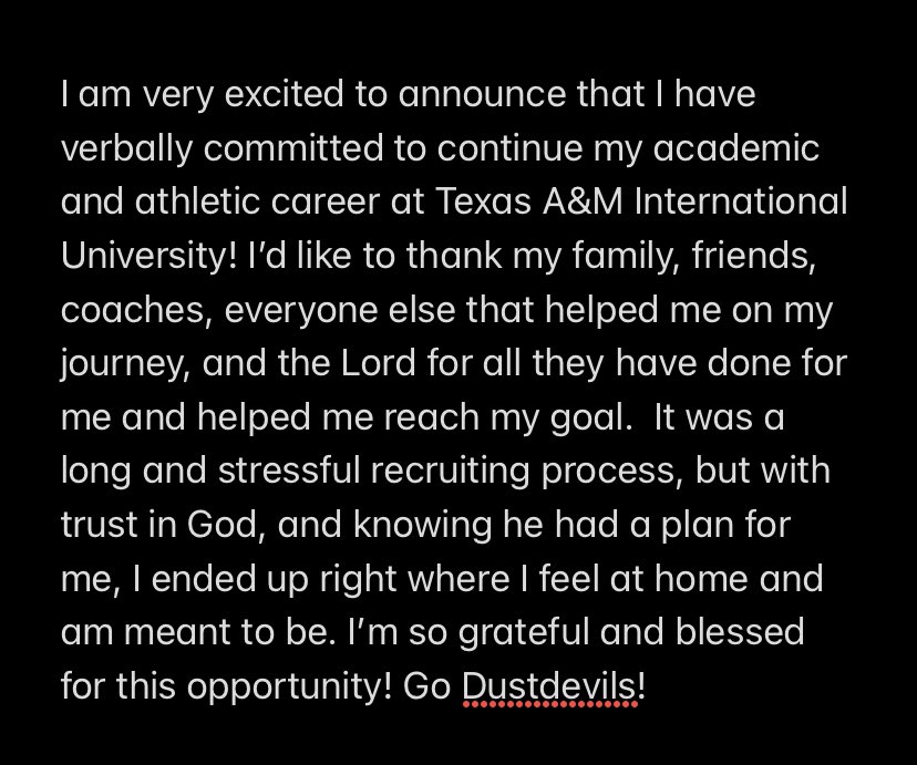 I am excited and honored to announce my verbal commitment to Texas A&amp;M International University! Go Dustdevils! <a href="/JohnsonJagsSB/">Johnson Softball🥎</a> <a href="/sal850/">Tony Saldivar</a> <a href="/TAMIU_SB/">Texas A&M International Softball</a> <a href="/Envy_Softball/">Paul Jenkins</a>