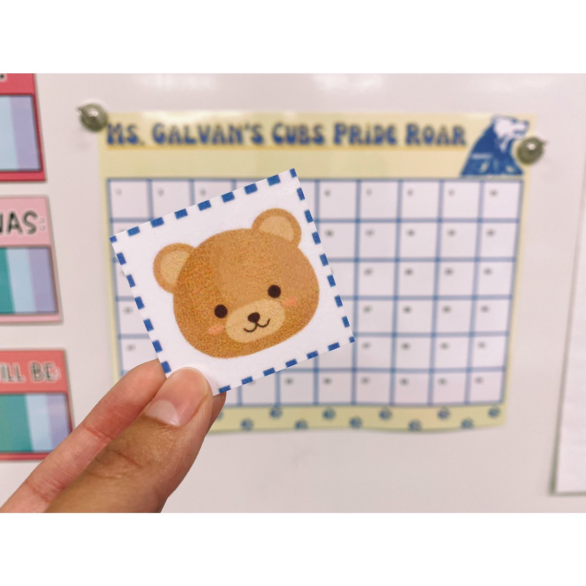 Our Class Bear Board!!! Made this one easily reusable for the next use! I can’t wait to hand these out to my cubs that show our school values! #besafe #berespecful #beresponsible #bearboard 
Sweet Thank You to Mrs. Warren for cutting these bears all out for me!!