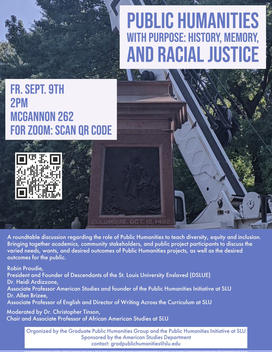 We're just a few days away from our panel discussion on #publichumanities and #DEI! We've moved to a bigger room, 262 McGannon. We hope you can join us either in person or on zoom!