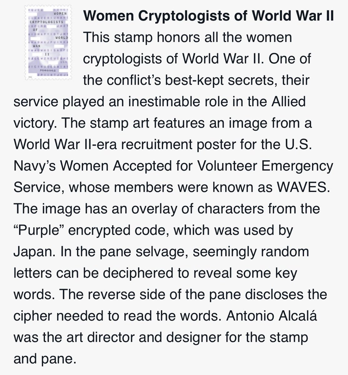 On October 18 — three days before Global Encryption Day (@encryption_day) on 21-Oct, the @USPS will release a new stamp honoring women cryptologists of World War II about.usps.com/newsroom/natio…