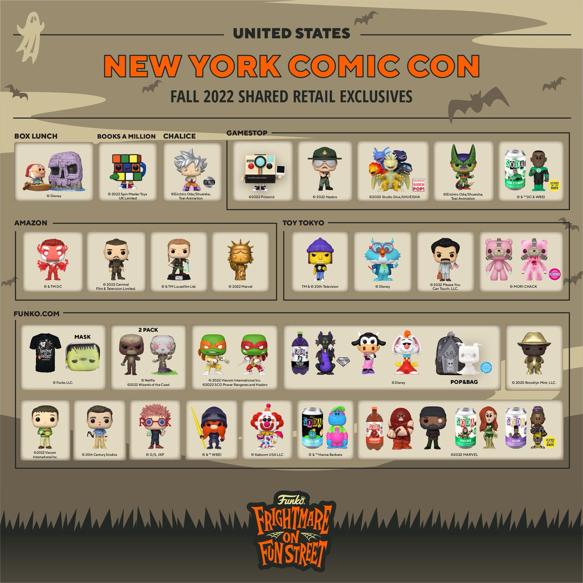 OriginalFunko's tweet photo. 2022 New York Comic-Con Reveals: Shared Retail Locations for Exclusive Product. Check out our blog for more information! https://t.co/BTTptVM6GZ #Funko #FunkoNYCC #NYCC2022 https://t.co/jZpExtKtkJ