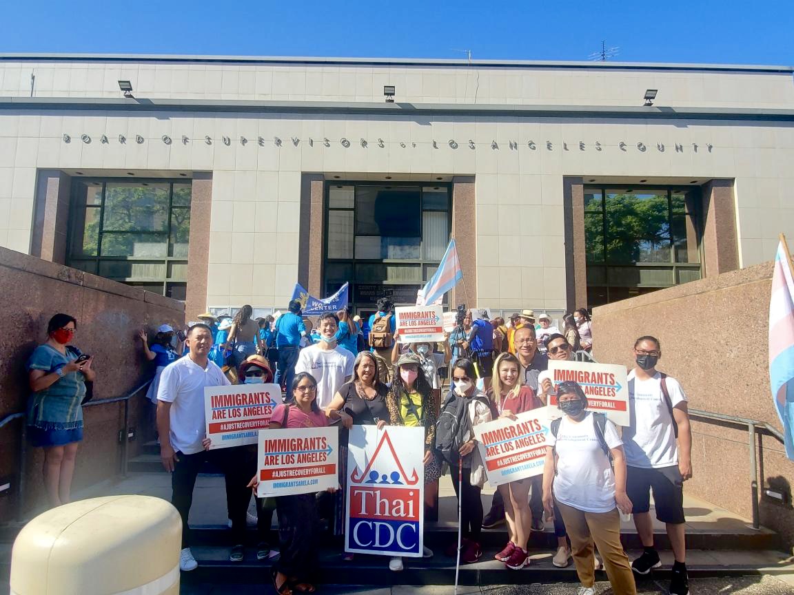 thaicdc's tweet photo. Last week, we proudly rallied outside the @LACountyBOS meeting chambers with @LaImmigrants to call on LA County leaders to invest their $975M in American Rescue Plan funds in #EssentialButExcluded immigrant communities that continue to struggle during the COVID-19 pandemic. https://t.co/WrhaL77mfO
