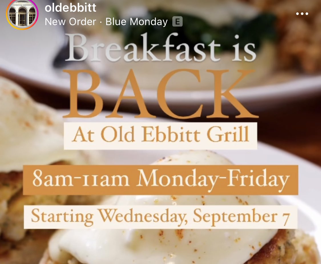 Barred in DC (@barredindc) on Twitter photo Big news that <a href="/oldebbitt/">Old Ebbitt Grill</a> is opening for breakfast. Even pre-pandemic I believe they opened at 8:30a. Big news that <a href="/oldebbitt/">Old Ebbitt Grill</a> is opening for breakfast. Even pre-pandemic I believe they opened at 8:30a.