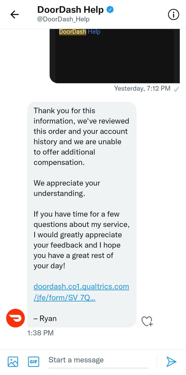 DelmoreKen's tweet photo. @DoorDash_Help this is how you get treated by customer care you pay for food and they give you the wrong order and then won't refund you this is ridiculous someone needs to do something about this https://t.co/VAQiTKT0dm