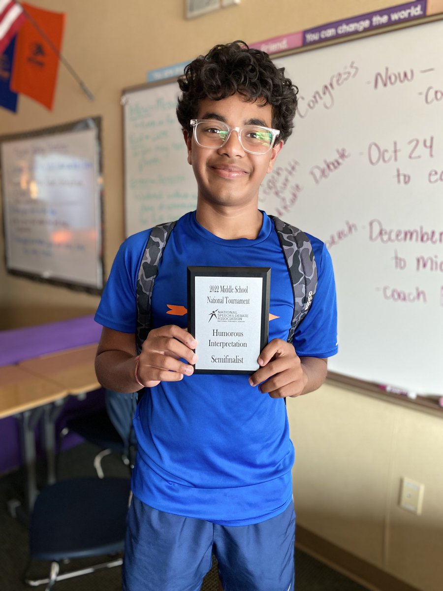 We are ecstatic to see this hardware in this kid’s hands from June’s National  <a href="/speechanddebate/">National Speech & Debate Association</a> Middle School Tournament! 7th grader (now 8th) Abhi represented <a href="/LMSgr8ness/">LMSgr8ness</a> &amp; <a href="/wfsheyenne/">Sheyenne High School</a> at our first MS Nats appearance and came home TOP 12 in Humorous Interp in the Nation!