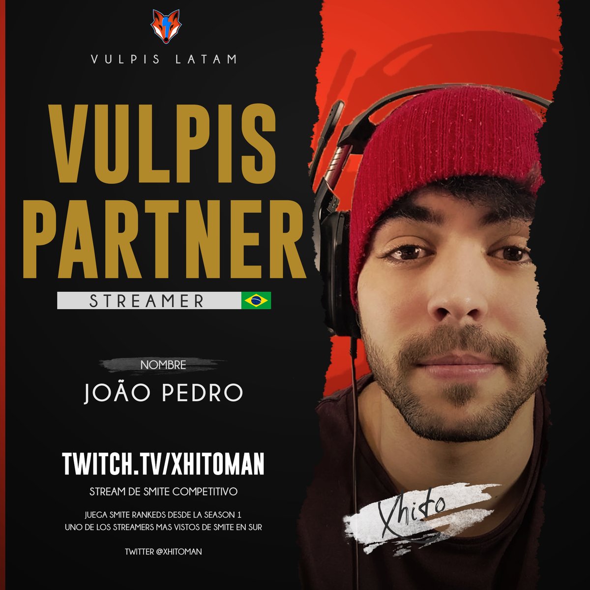 VulpisLatam's tweet photo. El ultimo de hoy.

📢 Presentación │ #VulpisPartner 🇧🇷

El es el Ronaldinho de las Rankeds, no conoce las casuales ni la derrota, desde Latam Sur llega #Xhitoman!

🟪 https://t.co/PlF0wRY4Pt
🟦 @xhitoman 

¡Bienvenido a Vulpis!  ⚡️SORTEO en su perfil y Twitch!⚡️ https://t.co/IvL7Th8QKz