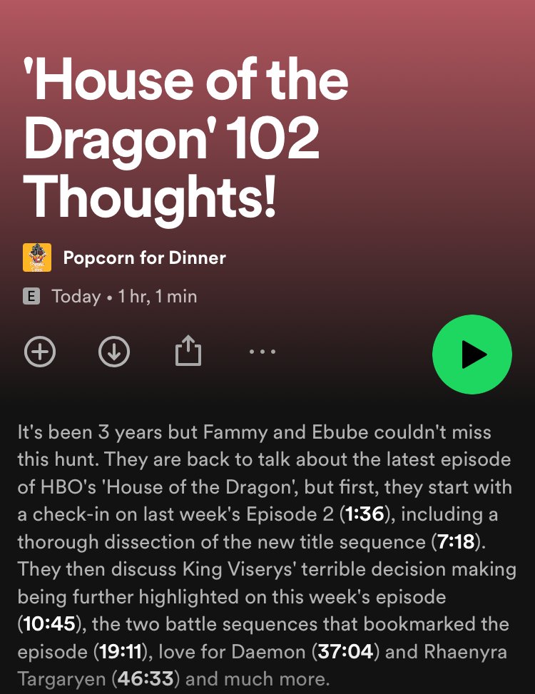 popcorn_dinner's tweet photo. @IAmJibbz @chineduxv @TweetingEbube & @Fammy_kay are back for this week's #HouseoftheDragon . They discuss:
- The #Viserys problem
- #DaemonWasRight ?
- The weirdest marriage proposal ever
- Their hearts breaking for #Rhaenyra & more
Listen- https://t.co/1IAb99VPCy
Watch- https://t.co/b3VbJjq4fR https://t.co/GS8yGdcgx2