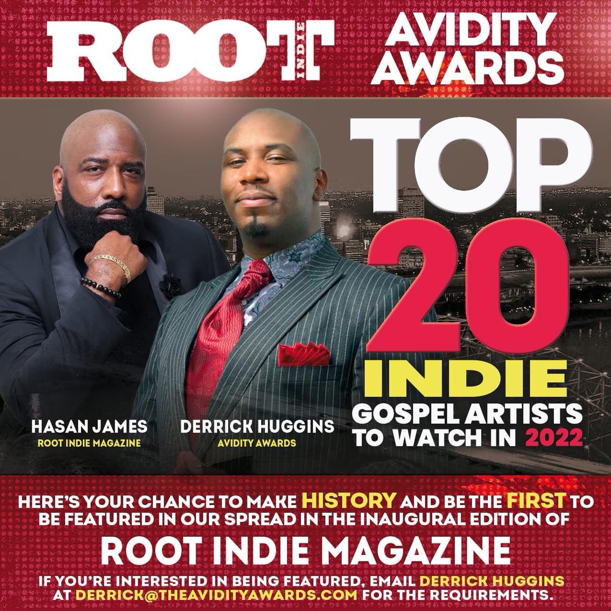 Whoa! We have already had GREAT response to the HISTORIC partnership and collaboration naming the ALL NEW Root Indie Magazine, a subsidiary of <a href="/RootMagazine/">Hasan James</a> as the OFFICIAL Magazine for the 7th Annual @AvidityAwards

Interested in being featured, derrick@theavidityawards.com!