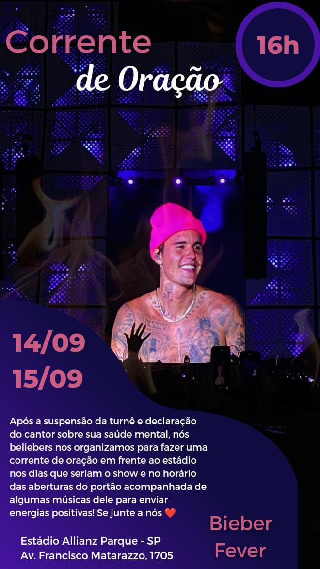 Porque, onde estiverem dois ou três reunidos em meu nome, aí estou eu no meio deles.
Mateus 18:20

Beliebers de São Paulo vamos nos reunir para orar pelo Justin! 🙏🏻🇧🇷