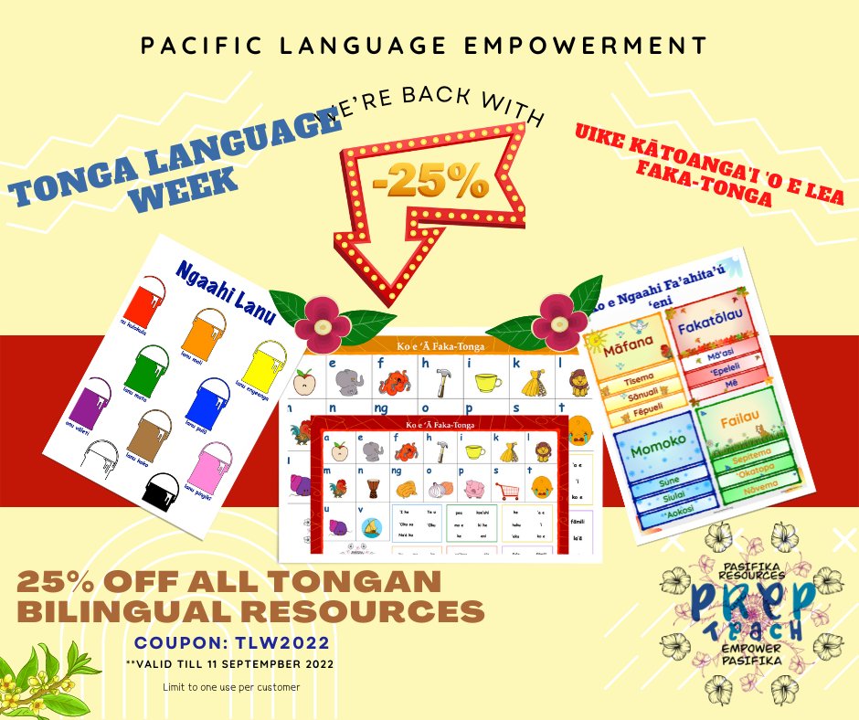prep_teach's tweet image. Tongan Language Week Sale!

Uike Kātoanga'i 'o e Lea Faka-Tonga
"Fakakoloa 'o Aotearoa 'aki 'a e Ako Lelei"

#pasifikaeducation #bilingualeducation #educationmatters #educationispower #bilingualkids #prepteach #pasifikalanguageempowerment