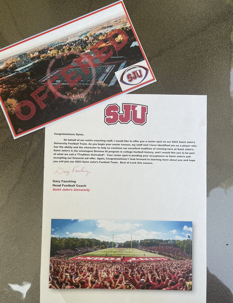 Dylan Hanson (@dylan_hanson16) on Twitter photo After a great game day visit I am proud to announce I have received an offer to play football at St.John’s University‼️🏈🔴⚪️ <a href="/SJUFootball/">Johnnie Football</a> <a href="/SJUGaryFasching/">Gary Fasching</a> <a href="/SJUFBCoachDumo/">Damien Dumonceaux</a> <a href="/plhsfootball/">Prior Lake Football</a> <a href="/PLFBCoachG/">Coach Gegenheimer</a> <a href="/Emoneyshow/">Eric Harrison</a> After a great game day visit I am proud to announce I have received an offer to play football at St.John’s University‼️🏈🔴⚪️ <a href="/SJUFootball/">Johnnie Football</a> <a href="/SJUGaryFasching/">Gary Fasching</a> <a href="/SJUFBCoachDumo/">Damien Dumonceaux</a> <a href="/plhsfootball/">Prior Lake Football</a> <a href="/PLFBCoachG/">Coach Gegenheimer</a> <a href="/Emoneyshow/">Eric Harrison</a>