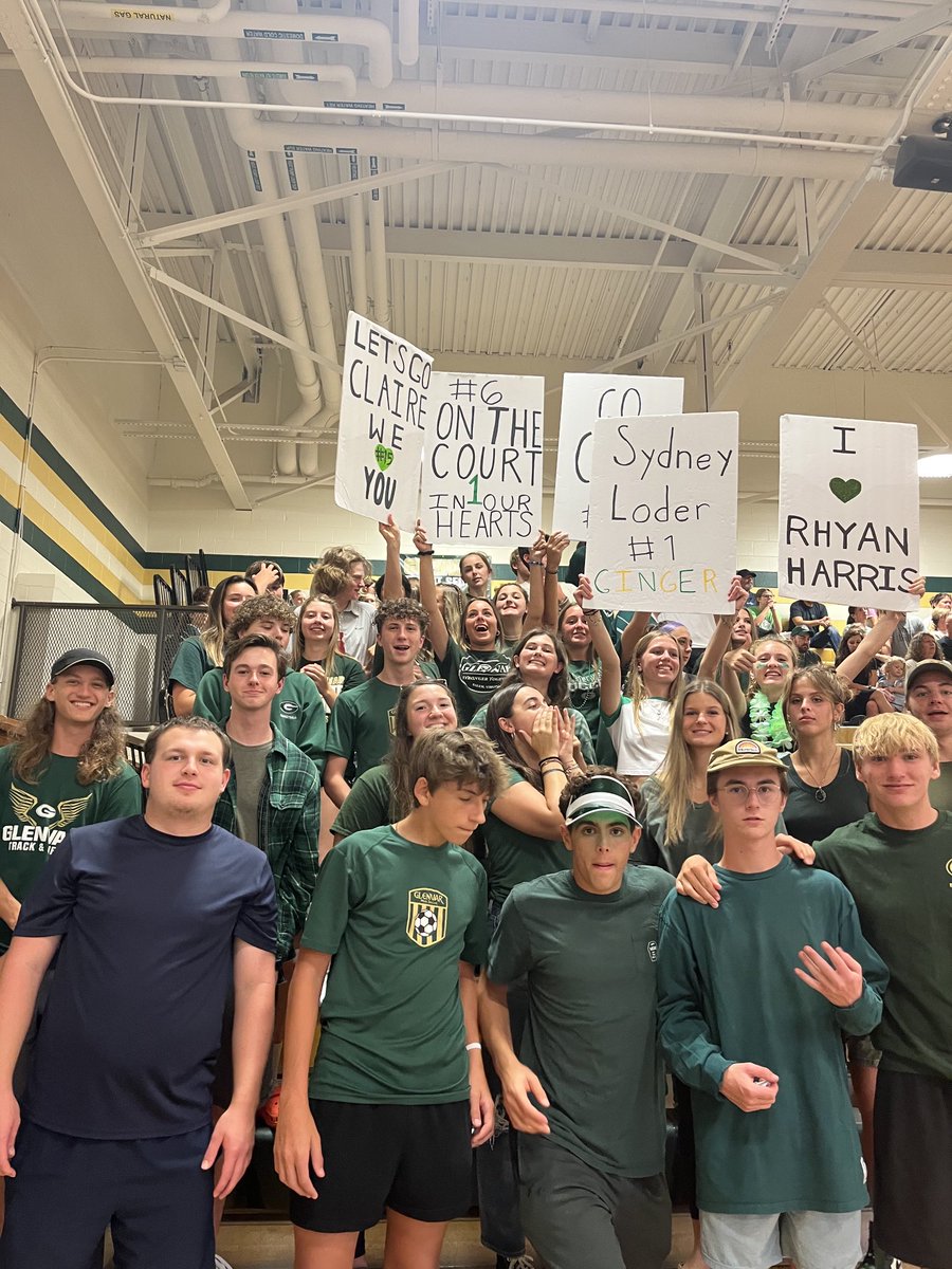 Another rowdy student section here at Highlander Heaven!
⁦<a href="/pridehighlander/">GHS student section</a>⁩ 

Glenvar takes the first set over Byrd 25-12 and leads the second 15-4. 

GO HIGHLANDERS!