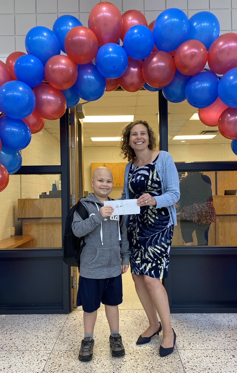 TerryFoxPS_KPR's tweet photo. Having Sullivan return to school today filled our 💕. He was eager to present Mrs Trumbley-Novak with $ he raised from his lemonade stand towards a new playground. A special first day all around! #KPRFirstDay https://t.co/N1yn5GN868