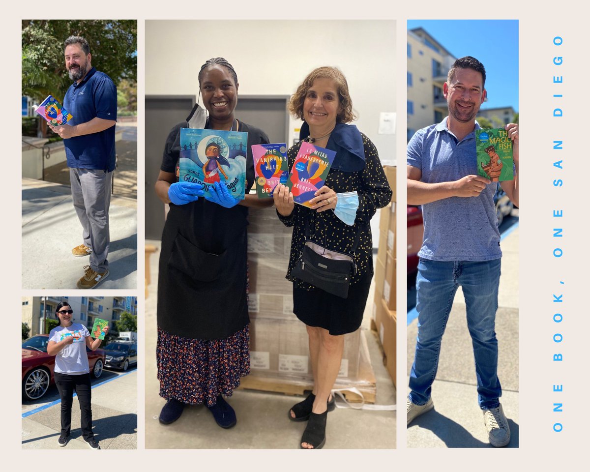 OneBookSD's tweet image. What book are you reading today?
The One Book crew has some recs 😉
#NationalReadABookDay #OneBookSD
Shoutout to our amazing One Book committees! 
From lt to rt: Chris Marcum (@CopleyatUSD),  Amy Kleman (@OsideLibrary), Linda Salem (@sdsulibrary), &amp;amp; Alonso Nunez (@littlefishCBS)