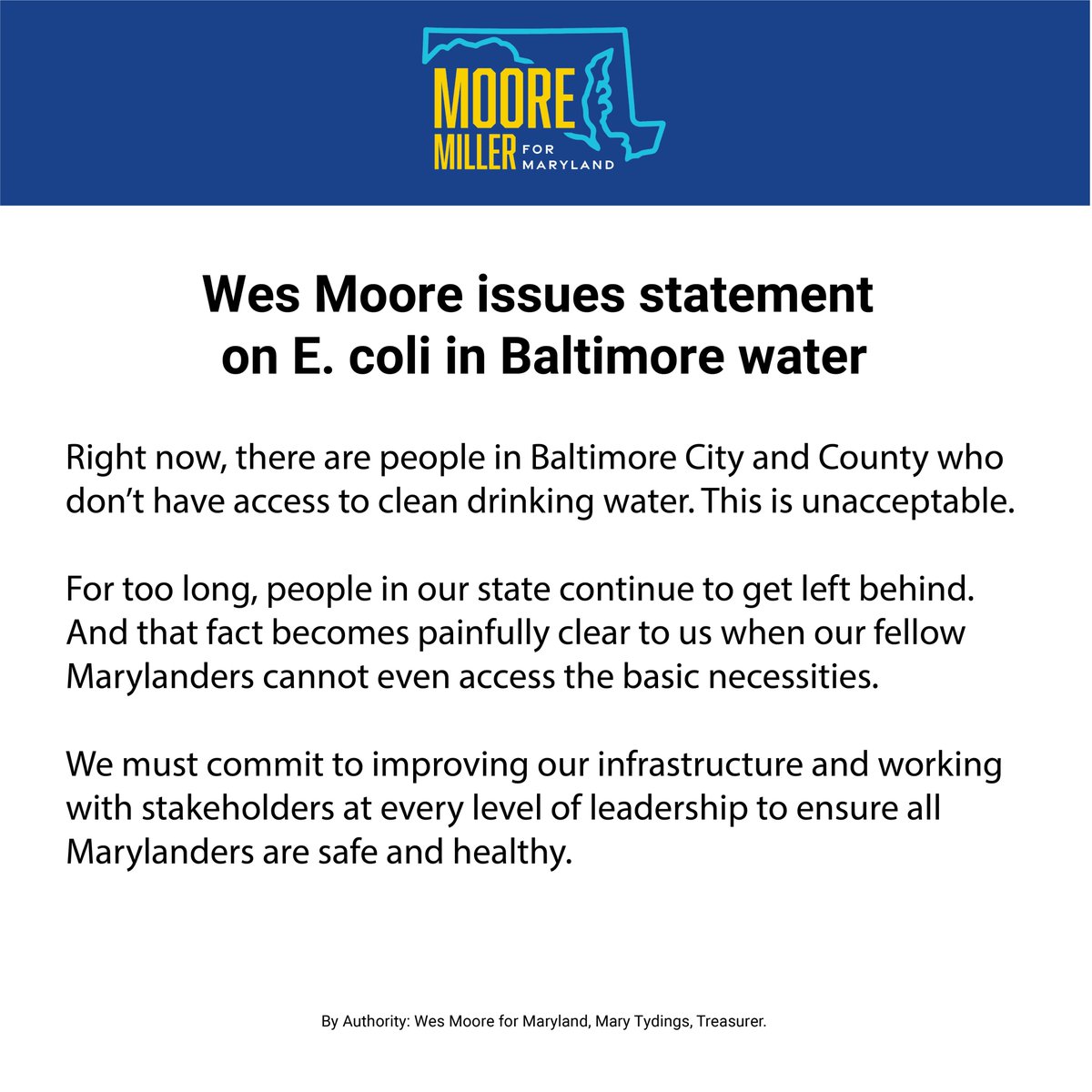 iamwesmoore's tweet photo. Right now, there are people in Baltimore City and County who don’t have access to clean drinking water. This is unacceptable.
My statement: https://t.co/TjX0AkAtRe