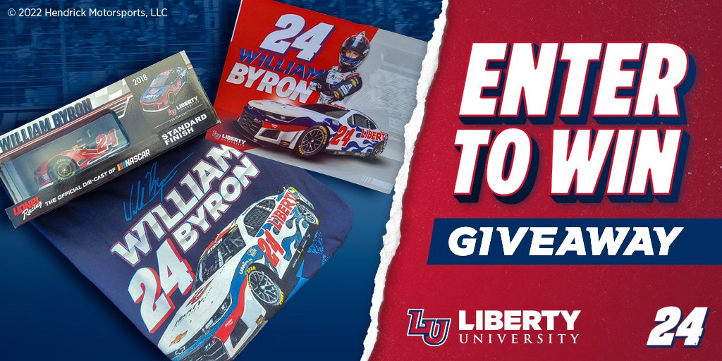 Liberty University (@libertyu) on Twitter photo Follow us and retweet for a chance to win an <a href="/WilliamByron/">William Byron</a> prize pack, including an autographed die-cast car, T-shirt, and hero card! A winner will be selected on Sept. 13. Follow us and retweet for a chance to win an <a href="/WilliamByron/">William Byron</a> prize pack, including an autographed die-cast car, T-shirt, and hero card! A winner will be selected on Sept. 13.