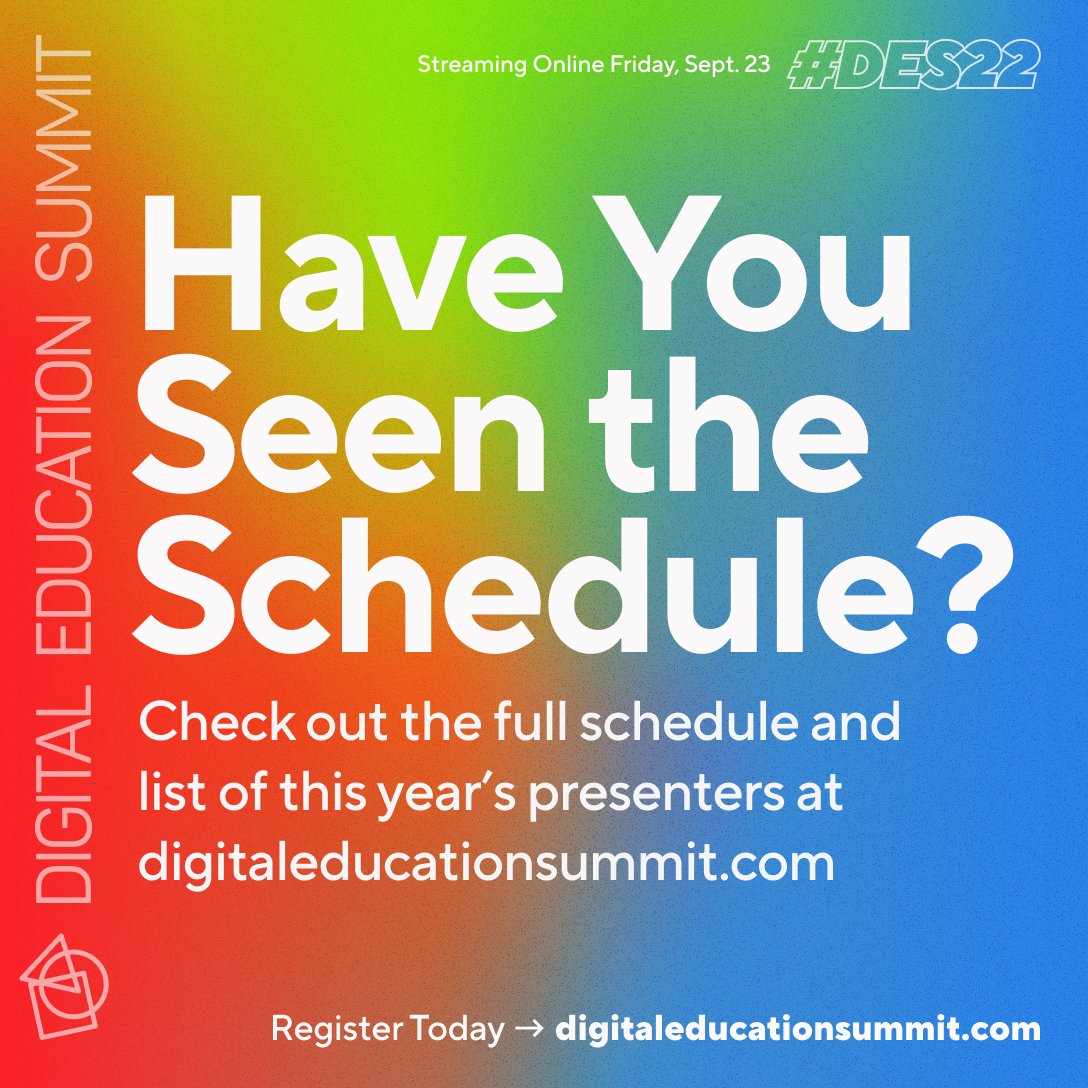 DigiEduSummit's tweet photo. Update: The schedule for #DES22 is live!

Check out the full schedule and list of this year's presenters at https://t.co/riqV64pKO8. https://t.co/QJpJjWwc8C