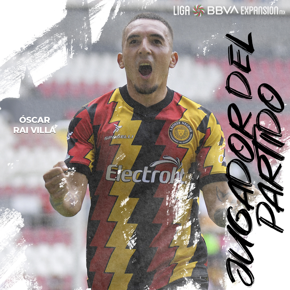 LigaMXExpansion's tweet photo. #JugadorDelPartido - @raivilla10 🦁🦸🏻‍♂️

El delantero de los @LeonesNegrosCF marcó dos goles y le dio el triunfo a los Melenudos en el Jalisco; llegó a cinco dianas en su primer torneo con la escuadra universitaria. Es un referente ofensivo.

#Jornada11 https://t.co/v8qBs1J7Nr