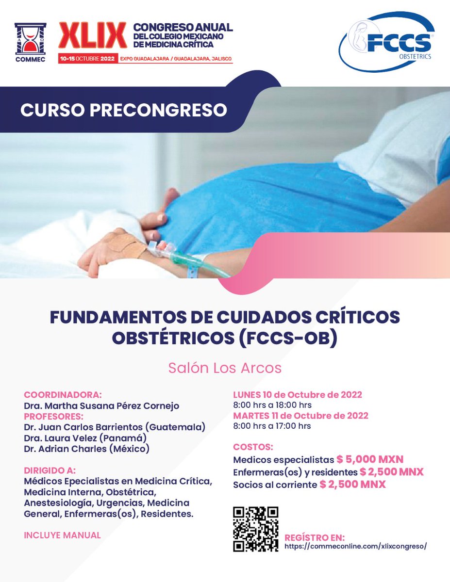 CommecOficial's tweet photo. XLIV #CONGRESO ANUAL DEL COLEGIO MEXICANO DE #MEDICINA #CRÍTICA
CURSOS PRECONGRESO
➡️ Registro: https://t.co/7AVdMtbSK0
➡️ Programa: https://t.co/HqaoCj2qBi
📍Expo Guadalajara | Jalisco
📅 10-15 Octubre 2022
🚨 Inscríbete antes del 10 de Octubre NO HABRÁ PAGO EN SITIO https://t.co/RXJrIhB0Pw