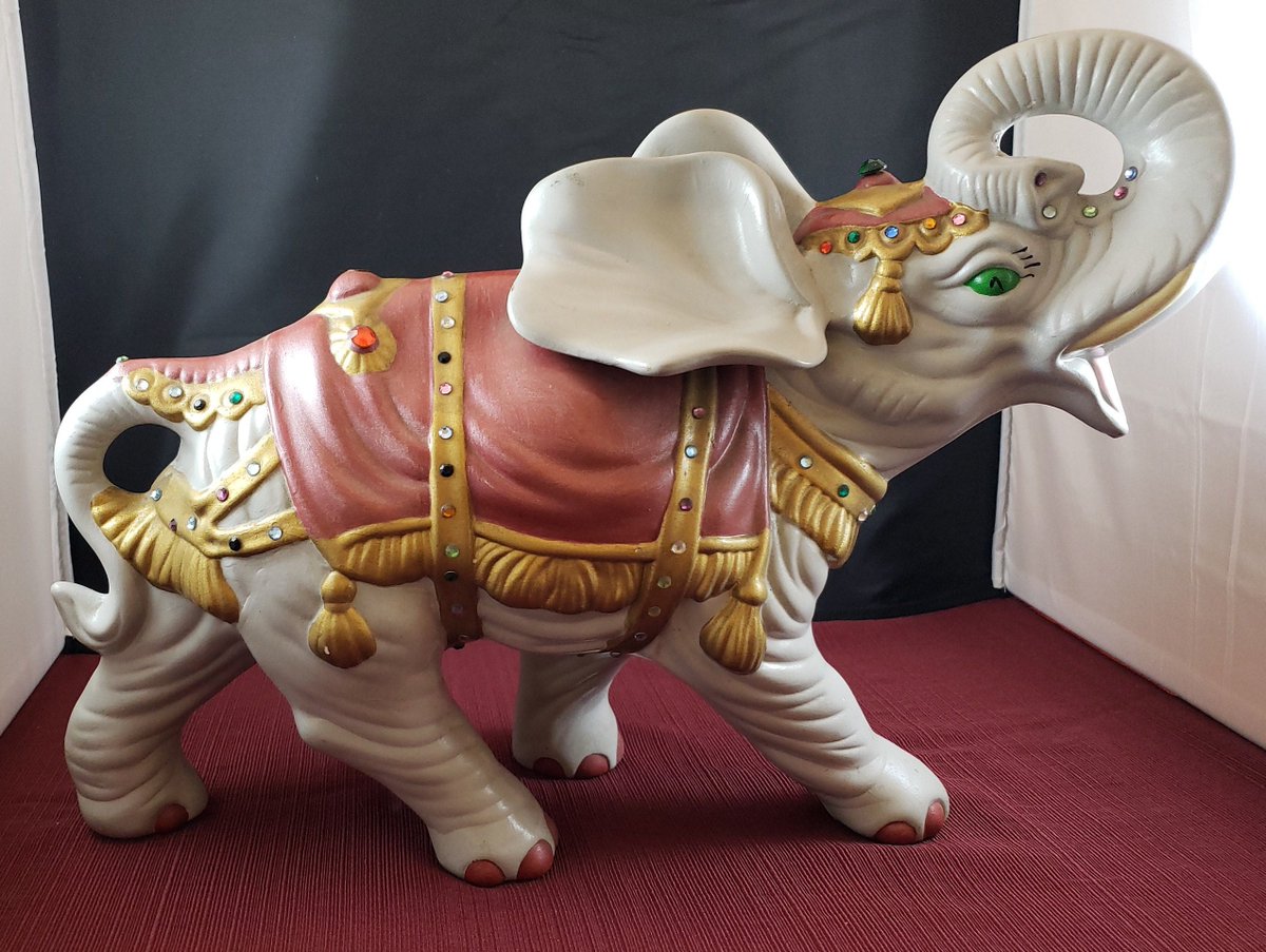 atticesoterica's tweet photo. Vintage Unsigned Large Ceramic Hand Painted Gray Elephant Figurine with Ears Back, Trunk Raised, Decorative Plastic Bead Saddle/Blanket https://t.co/FVJ2y9fvdp #antique #MyNewTag #Etsy #Vintage #AtticEsoterica #EarsBack https://t.co/ZeE77ZJlTF