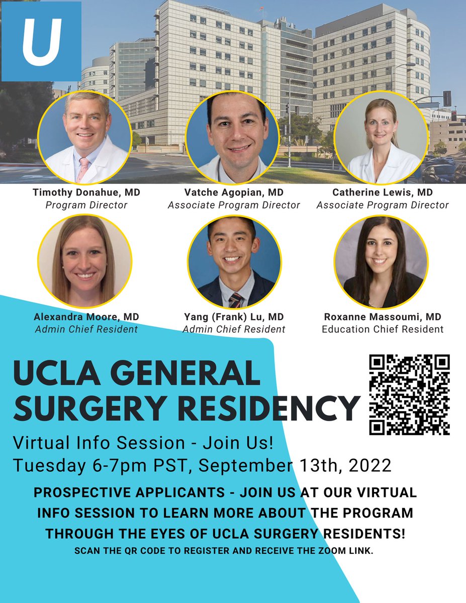 Join us next Tuesday Sept 13th 6-7 pm PST to learn more about our residency program! @UCLASurgeryRes #gensurgmatch2023 #GenSurg #Match2023 ⬇️Register to receive Zoom link⬇️ qfreeaccountssjc1.az1.qualtrics.com/jfe/form/SV_0e…