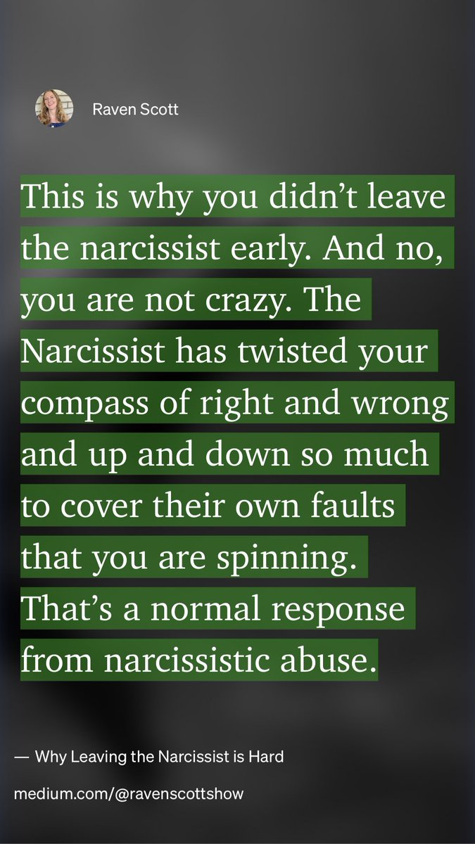 ravenscottshow's tweet photo. “Why Leaving the Narcissist is Hard” by Raven Scott
https://t.co/nKtORuP6KO #narcissist #narcissisticabuse https://t.co/M9eZrZKxkd