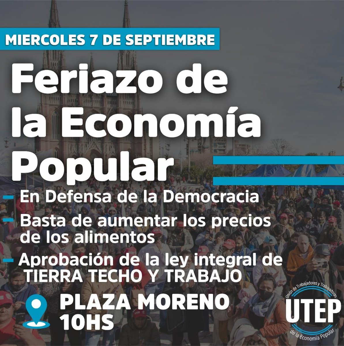 #CoberturaEspecial | Este miércoles nos encontraremos en Plaza Moreno de #LaPlata , en el feriazo de la <a href="/UTEPoficial/">UTEP</a> .
Reclaman congelar el precio de los alimentos y la aprobación de la ley integral de tierra, techo y trabajo. <a href="/fmraicesrock/">FM Raíces Rock</a>