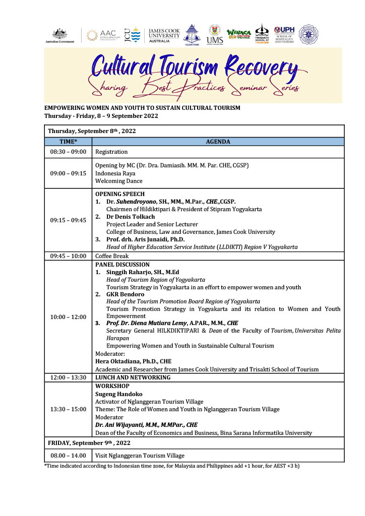 CulturalTourRec's tweet photo. Here is the detailed programme for tomorrow's workshop. Online participants can still register here: https://t.co/ZBcPfYNqhT
Please join us online at 9am Indonesia time, 10am, Malaysia/Philippines, 12nn Australia EST. https://t.co/ToPcytF7kZ