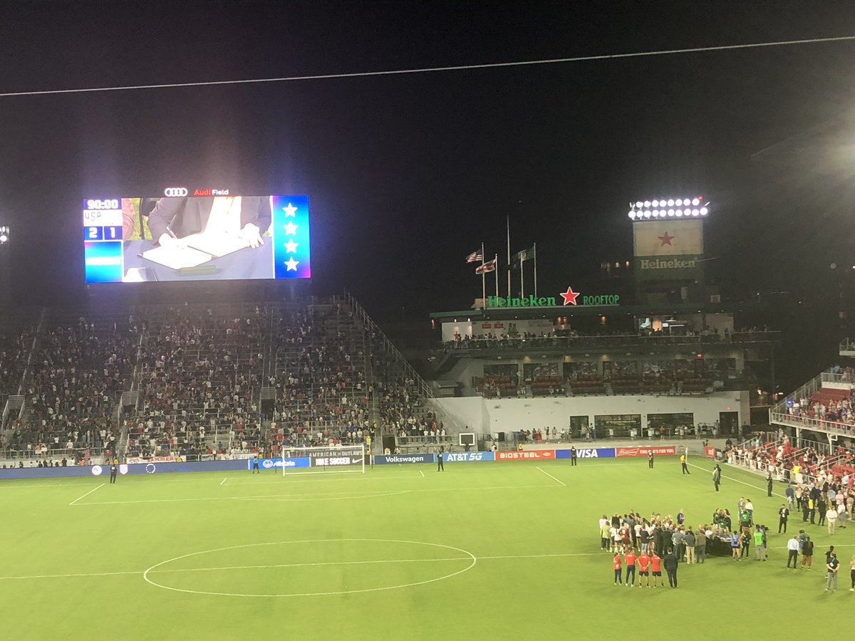 But an even bigger congrats goes to the <a href="/USWNT/">U.S. Women's National Soccer Team</a>, <a href="/USMNT/">U.S. Soccer Men's National Team</a>, and <a href="/ussoccer/">U.S. Soccer</a> for signing a new Collective Bargaining Agreement that guarantees #EqualPay to both Men’s and women’s players. 

Very cool to witness history!