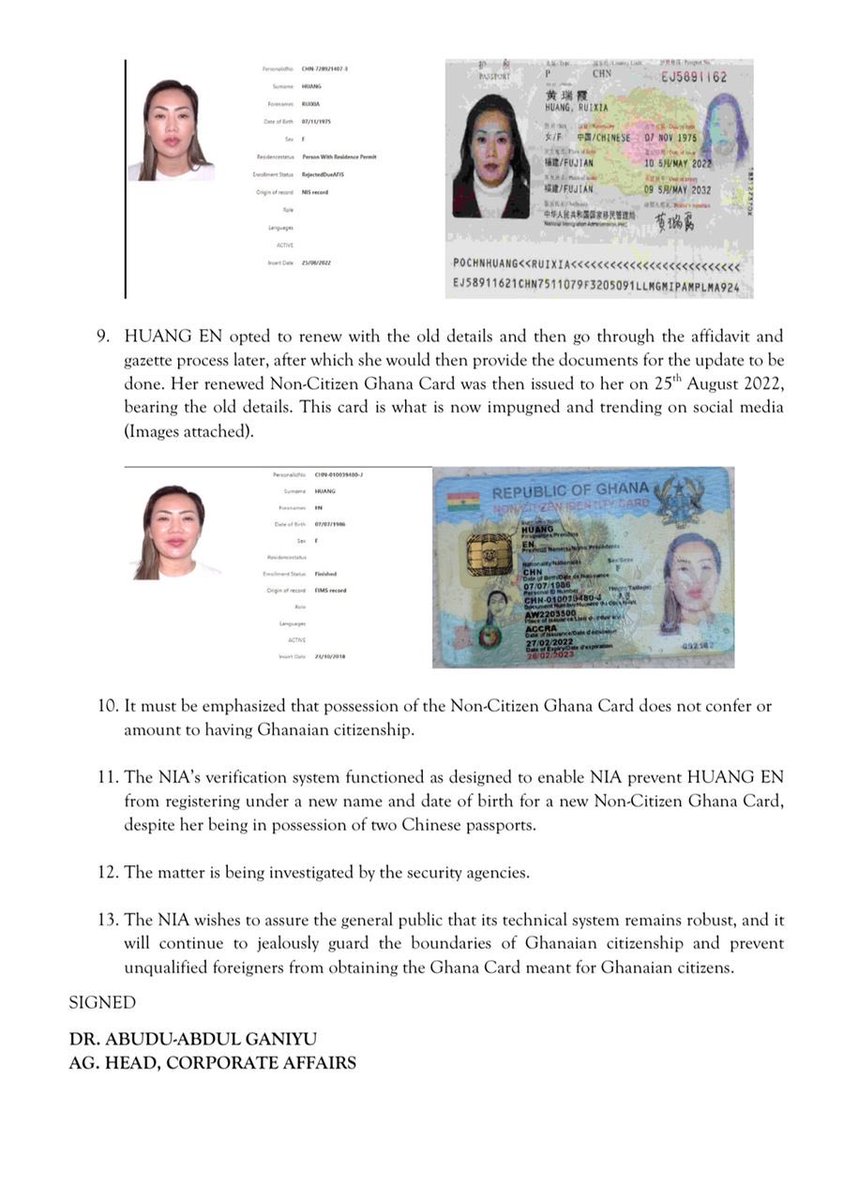 NIAOnlineGh's tweet photo. NIA CLARIFIES CONTROVERSY OVER POSSESSION OF GHANA CARD BY CHINESE WOMAN – HUANG EN https://t.co/BezNoOWw1Q
