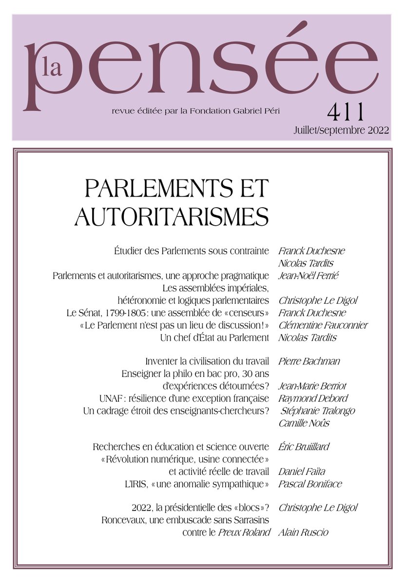 Le prochain n° de La Pensée sera disponible au stand de la fondation Gabriel Péri (village du livre) lors de la fête de l'humanité qui aura lieu ce week-end. Les abonnés le recevront fin septembre. gabrielperi.fr/librairie/revu…