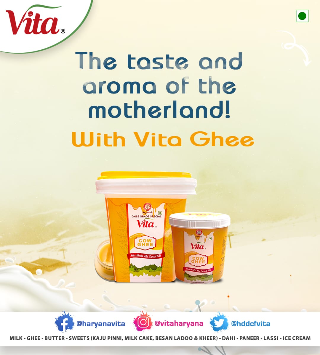 HDDCFVITA's tweet photo. The Taste and Aroma of the motherland with Vita Ghee!
#vitaghee #vitacowghee #vitafamily #vitaharyana #vitadiary #vitaproducts #vitaproduct https://t.co/qya4dVthSN