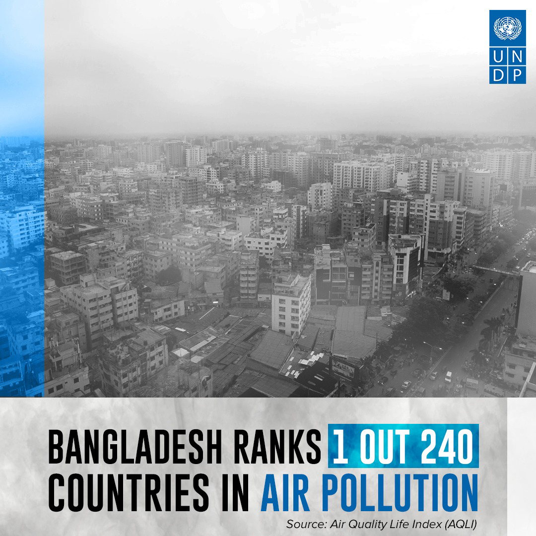 UNDP_BD's tweet image. According to World Air Quality Report 2021, the air quality of #Bangladesh 🇧🇩 is the most polluted. 

📢On #WorldCleanAirDay let’s pledge  for #TheAirWeShare and work together 🤝 for #CleanAirforBlueSkies☁️ 
@UNEP @UNinBangladesh @UNDPClimate
