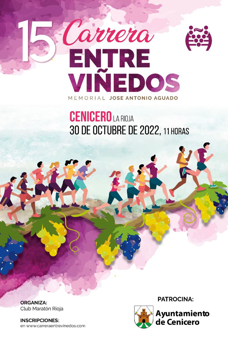¡Abrimos inscripciones para la 15 Carrera Entre Viñedos! carreraentrevinedos.com. 

En esta ocasión se convierte en 'Memorial José Antonio Aguado', artista recientemente fallecido; colaborador y amigo del <a href="/maratonrioja/">Club Maratón Rioja</a>, entidad organizadora, y en especial de esta carrera.