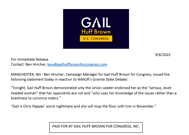 gailhuffbrown's tweet photo. My statement on tonight's debate ⬇️
#nhpolitics #GraniteStateDebate https://t.co/LzTpGhQ3tq