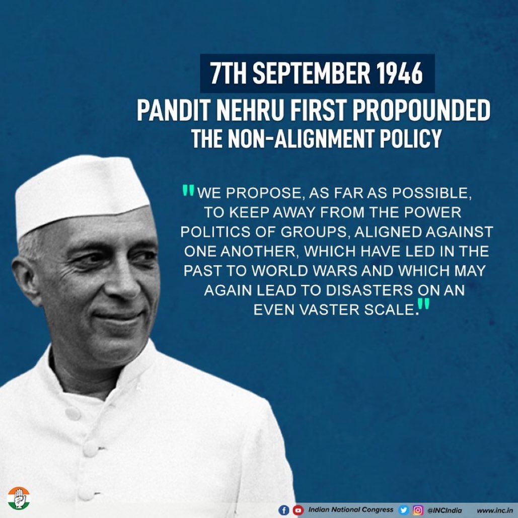 AslamShaikh_MLA's tweet photo. It was in 1946 that Pt. #JawaharlalNehru propounded the Non-Alignment policy. The radical policy was a result of India's quest for freedom--both domestic and international--paving the way for other aspiring nations to defend their sovereignty.
#NonAlignmentMovement #Nehru https://t.co/6ZdbROJS8B