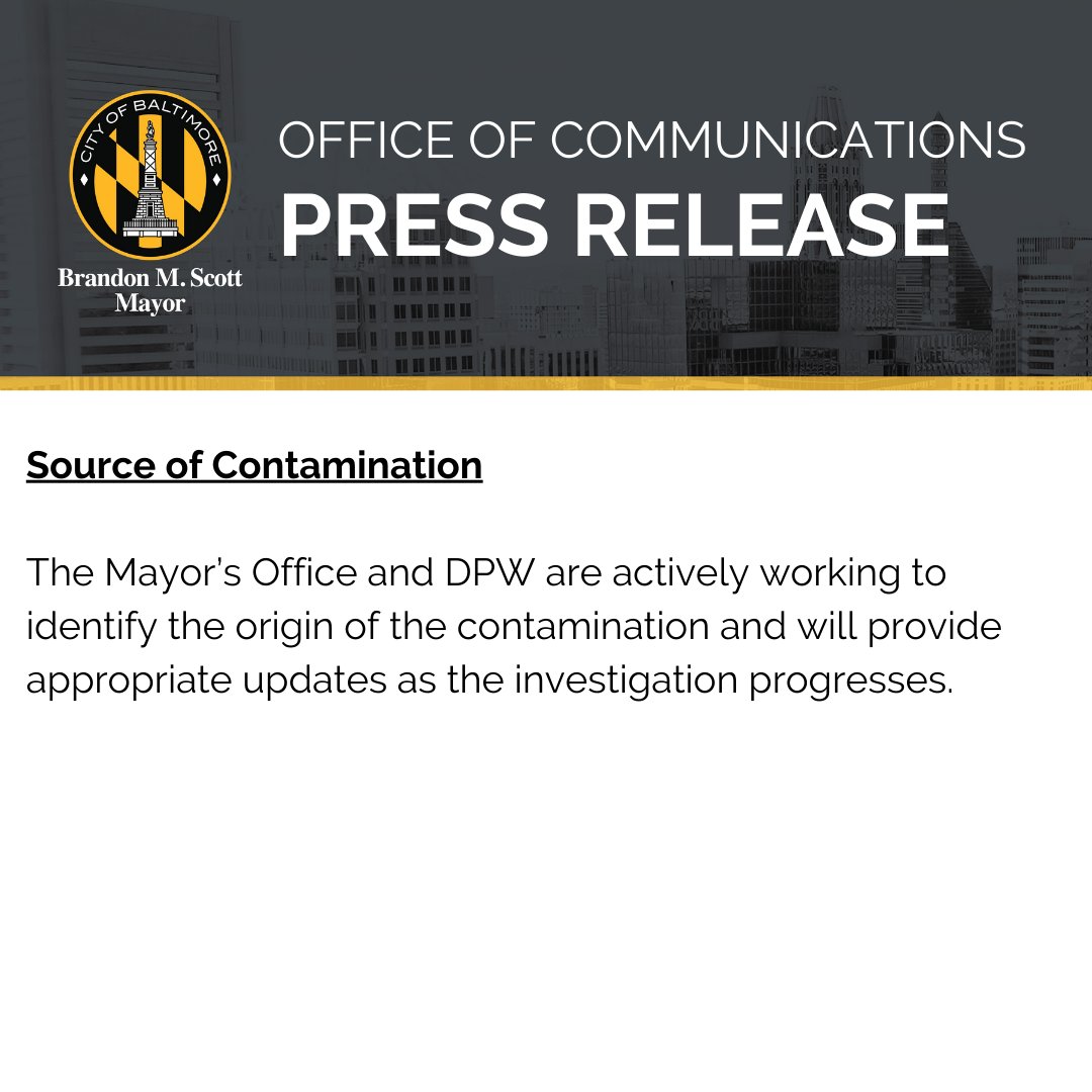 I know this has been a difficult time for our residents and we remain committed to keeping our communities informed about the recent E.Coli and coliform contamination impacting parts of West Baltimore.