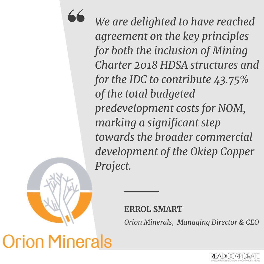 RR_Stars's tweet image. #Orion Minerals announce Industrial Development Corporation to fund 43.75% of #predevelopment costs and facilitate #BEE ownership at #Okiep.

ow.ly/95hv50KBJW2

$ORN #IDC #metals #exploration #investors #ASXnews