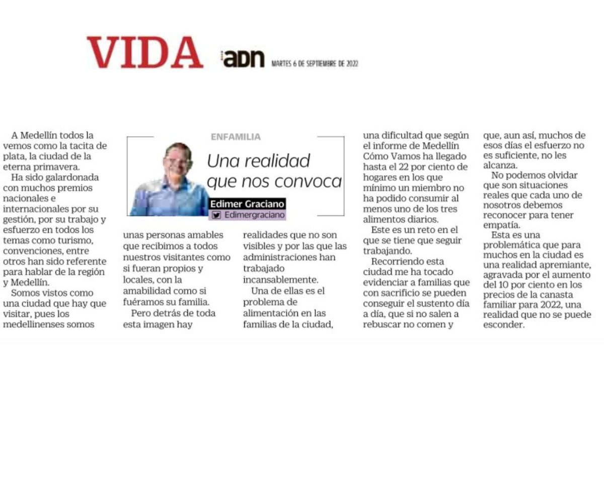 edimergraciano's tweet photo. La gran familia Medellín tiene muchas realidades que nos convocan y es ahí donde juntos debemos buscar las soluciones!
Página 7
https://t.co/1ZKIbwyBE3

@ADNMedellin 
#enfamilia
#Medellín https://t.co/kr2dzJHR68