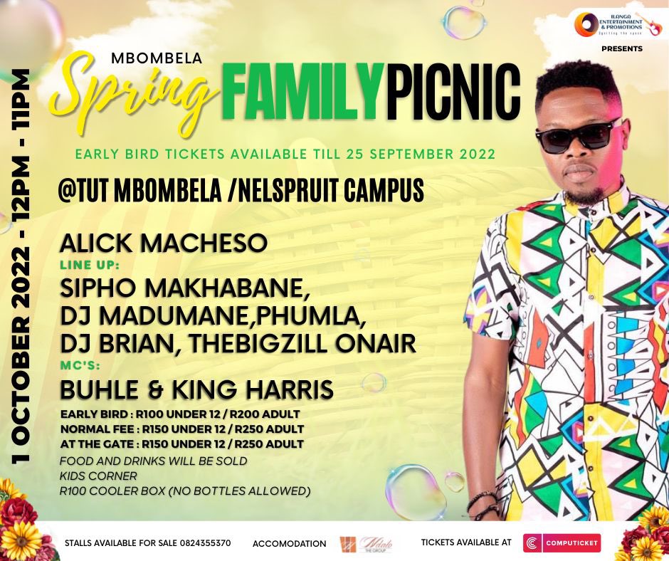 TheOnlyKhazana's tweet photo. #MbombelaSpringFamilyPicnic #MSFP
📅 01/10/2022
📍 TUT Mbombela Campus Sports Ground https://t.co/pzy1PTYzf1