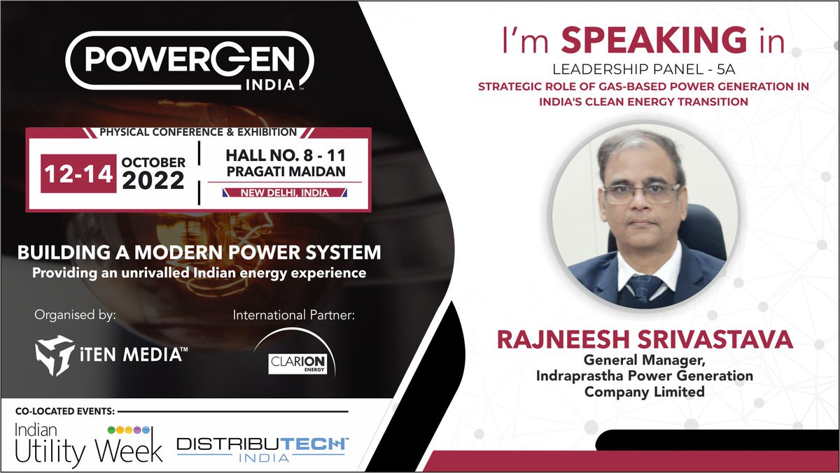 PowerGenIndia's tweet photo. Pleased to Welcome Mr. Rajneesh Srivastava, GM, #IPGCL as our "Esteemed Panelist" in @PowerGenIndia @IndianUtilityWk & #DISTRIBUTECH #India.
📌12-14 OCT22 II Hall No. 8-11 | Pragati Maidan, New Delhi, India
📌Delegate Registration:- https://t.co/X0n3WOWTuV
#PGINDIA #iuw #power https://t.co/EPoIlD1WO3
