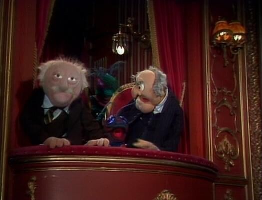 MuppetShowBot's tweet image. Waldorf: Watch what you say tonight. (Some bugs pop up in their balcony) I think the place is bugged.