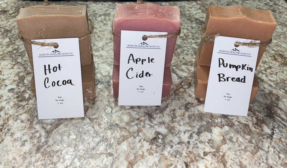 autumnj070's tweet photo. We are proud to announce we are officially launching our fall collection! Our new scents are Hot Cocoa, Apple Cider and Pumpkin Bread. Come see us at the Bullskin Fairgrounds this Saturday 8am to 4pm and Sunday 8am to 2pm. We hope to see you there! Happy shopping! 😊 🧼 https://t.co/uArBVBJxOW