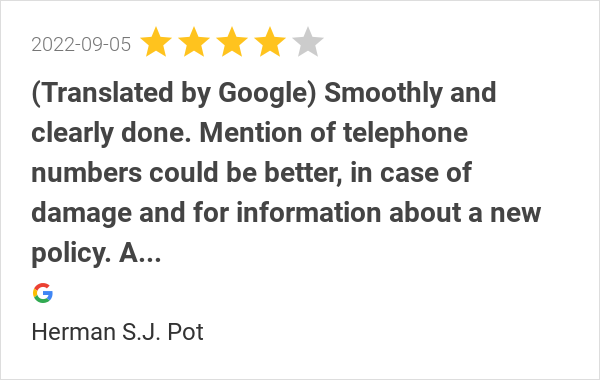 Nieuwe beoordeling voor Diks verzekeringen: 4.0-star Review: "(Translated by Google) Smoothly and clearly done....