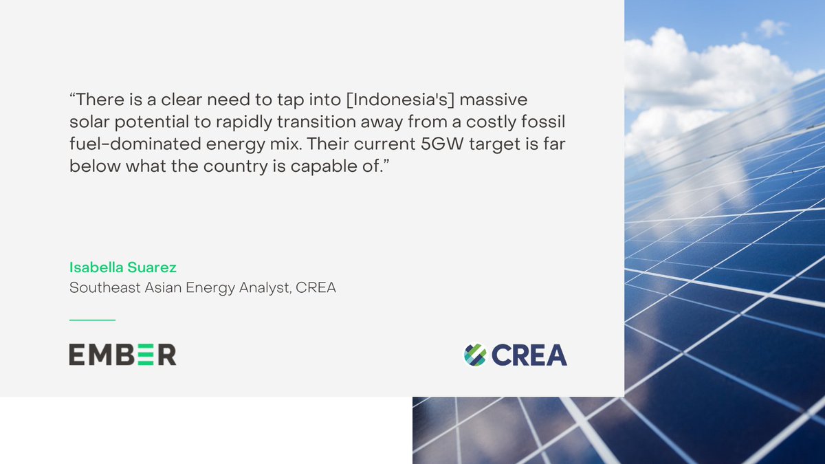 ember_energy's tweet image. Five of Asia’s biggest economies to see dramatic #solar growth, with fastest growth rates expected in 🇮🇩 Indonesia – 41.81%, and 🇵🇭 the Philippines – 34.64%.

New analysis by Ember's Asia team, @CREACleanAir's @ilsuarez, @ieefa_institute's Norm Waite

newsexplorer.net/five-of-asias-…